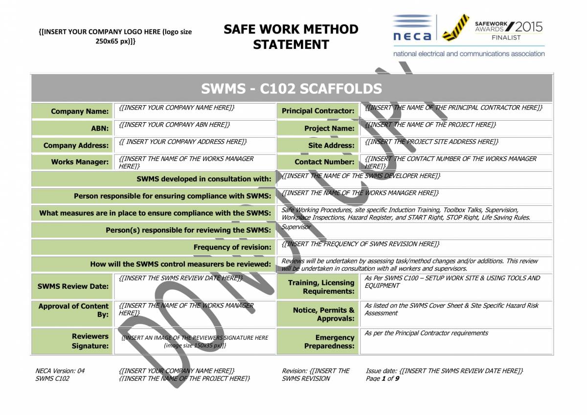 SCAFFOLDS SWMS - NECA Safety Specialists