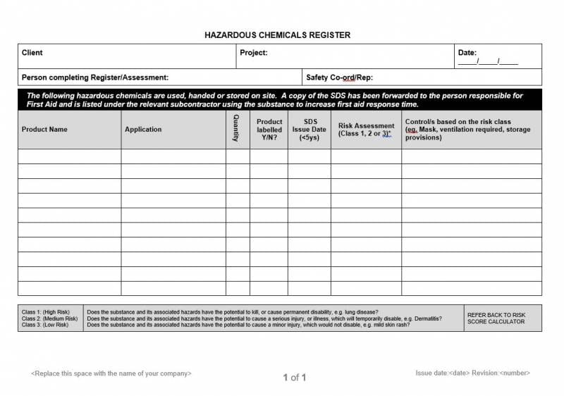Hazardous Chemicals Register NECA Safety Specialists