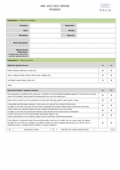 Hot Work Permit - NECA Safety Specialists