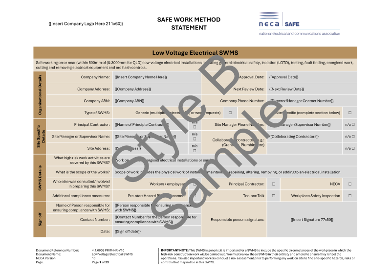 High Risk Construction Work (HRCW) SWMS Bundle