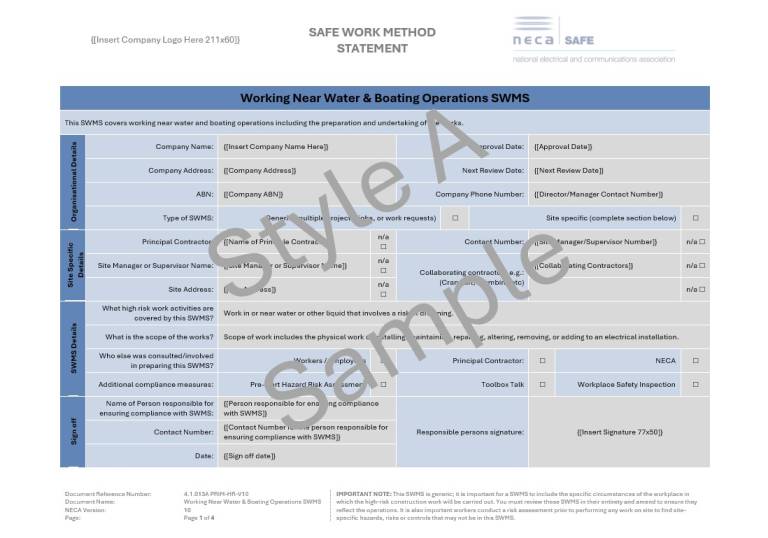 Working Near Water SWMS - NECA Safety Specialists