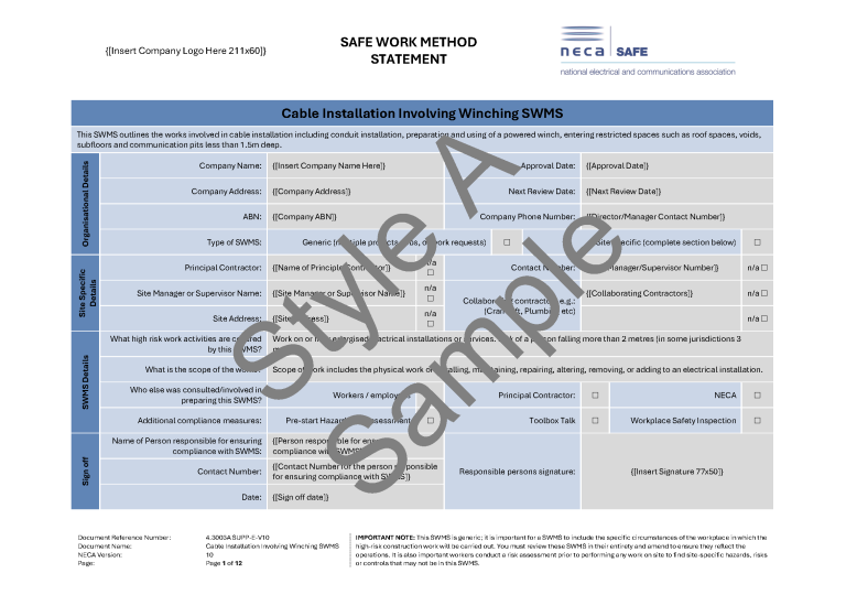 Harness Swms Image Cable Installation Involving Winching SWMS - NECA Safety Specialists
