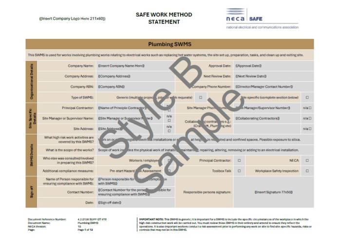 Installing Doors Risks Swms Example Plumbing SWMS Bundle - NECA Safety Specialists