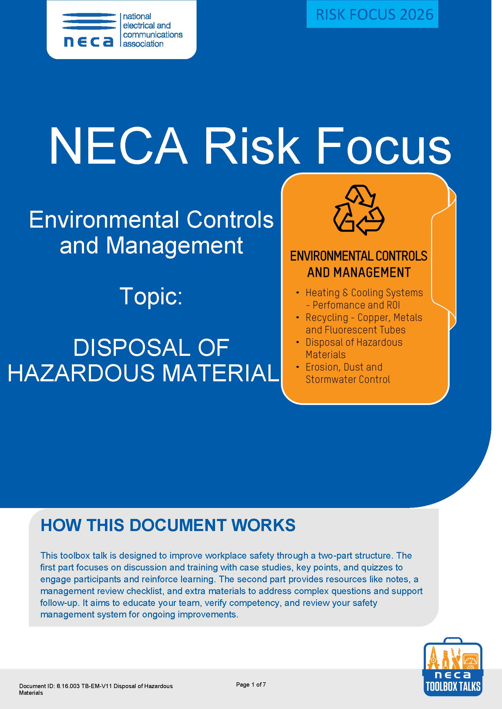 Environmental Controls and Management Toolbox Talks Pack | Electrical Industry Compliance Training (NECA Risk Focus) - Image 2
