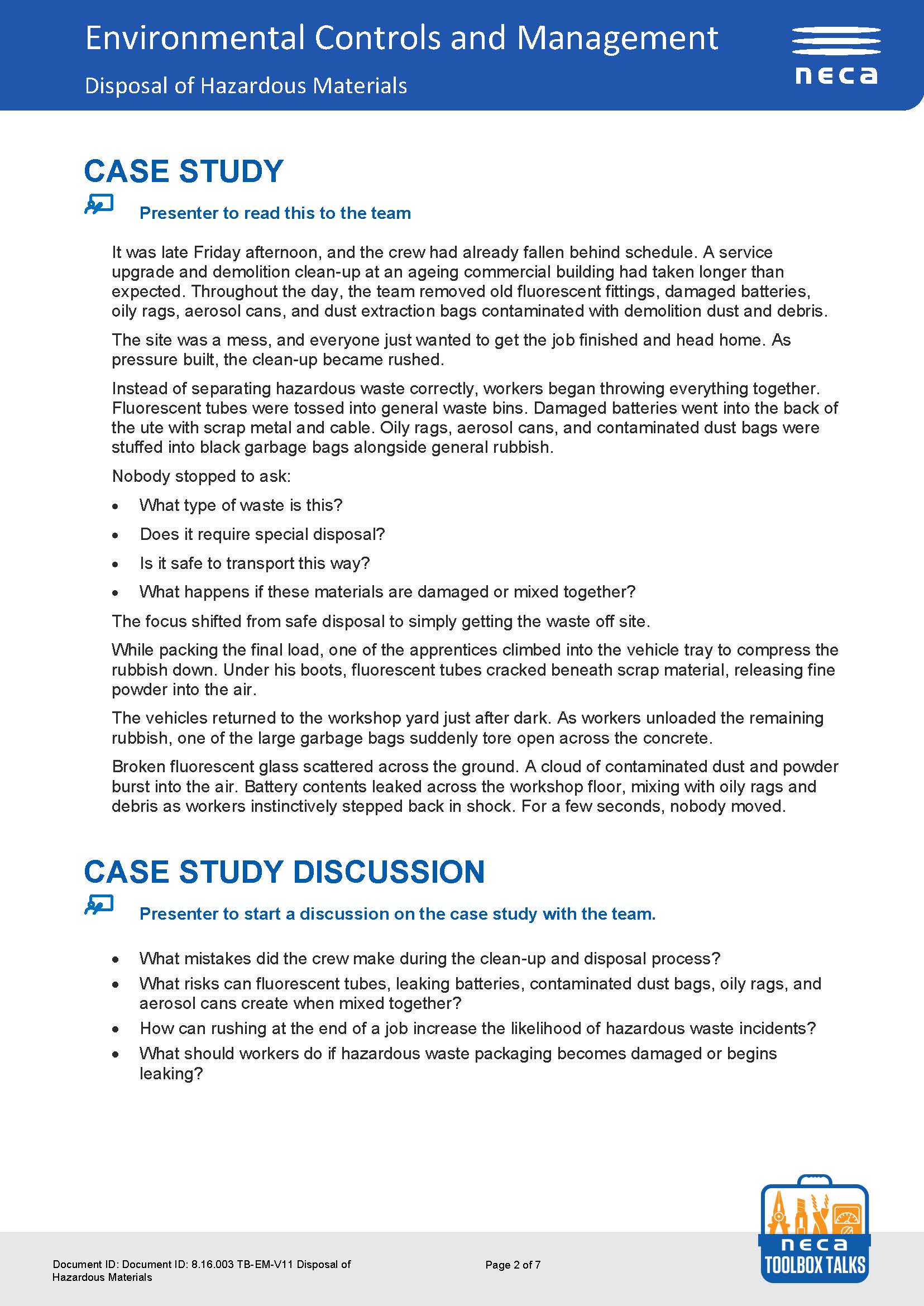 Environmental Controls and Management Toolbox Talks Pack | Electrical Industry Compliance Training (NECA Risk Focus) - Image 3